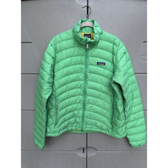 Patagonia Women’s Green Full Zip Down Puffy Jacket Coat Hiking Gorpcore Winter L - Picture 1 of 12